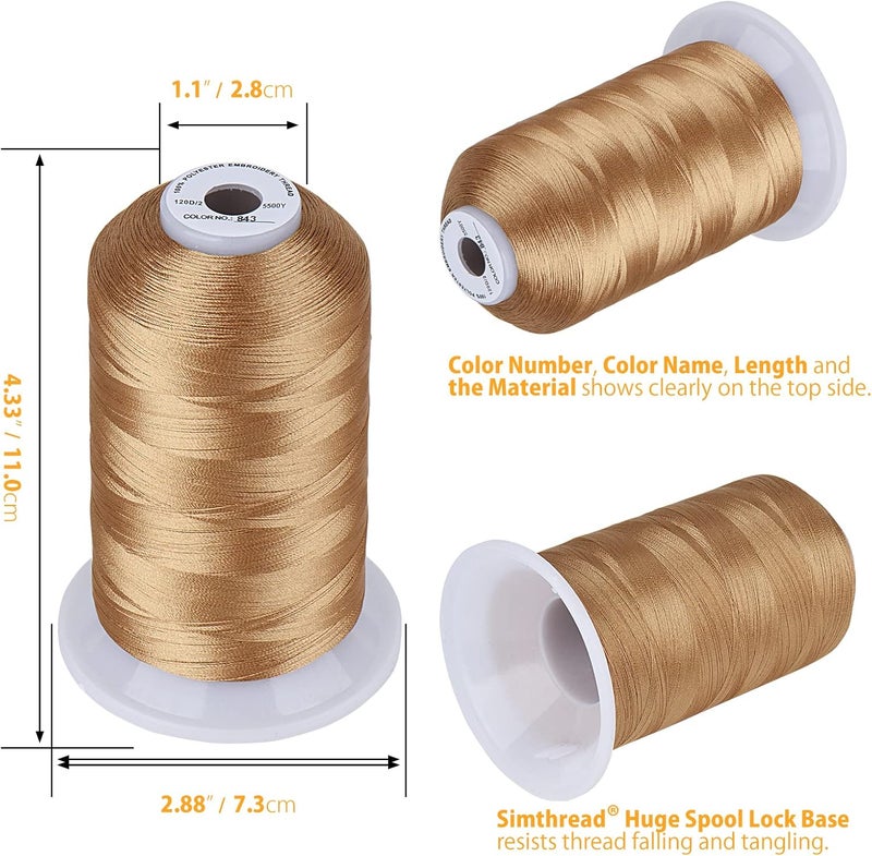 simthread Embroidery Thread 5500 Yards Beige 843, 2 Huge Spools 40wt Polyester for Brother, Babylock, Janome, Singer, Pfaff, Husqvarna, Bernina Machine - Image 2
